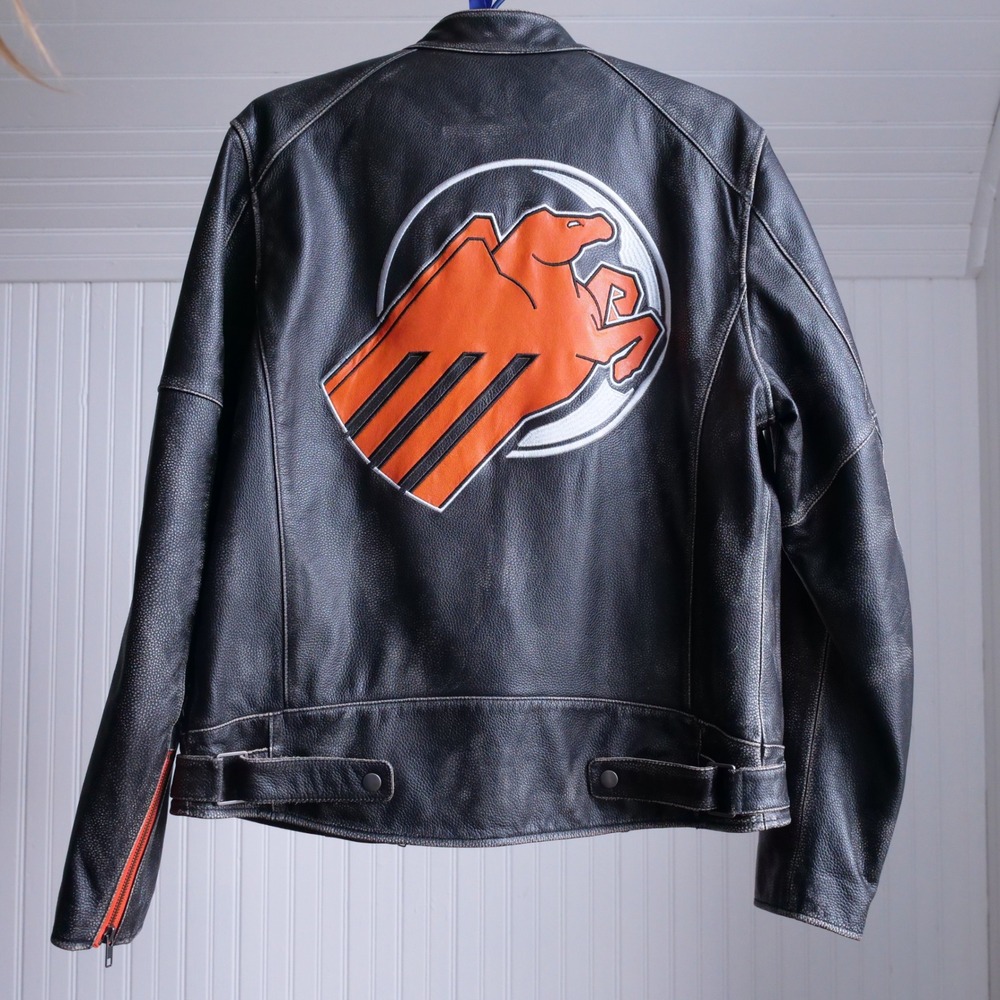 y2k Private Divisions orange and black cafe racer leather jacket - Picture 2 of 11